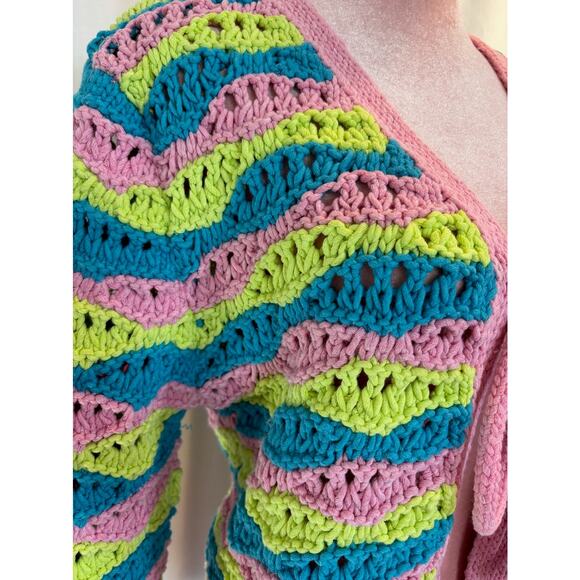 Darling ZARA Chunky Knit Open Weave Cropped Cardigan Sweater Tie Front Small - Picture 2 of 7